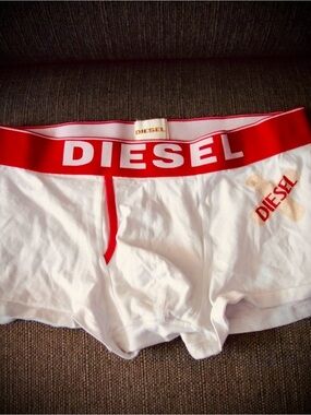 Diesel White Boxer Briefs with Red Logo Waistband
